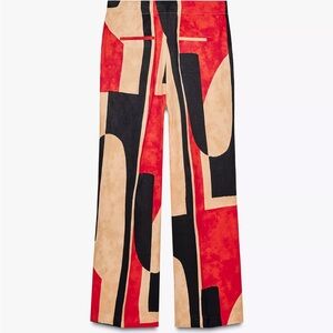 Zara Red and Black Abstract Wide Leg Pants